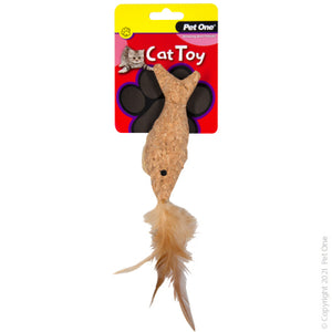 CAT TOY PLUSH CORK FISH W FEATHER