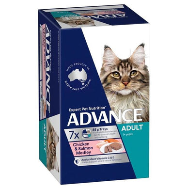 Pack of ADVANCE CAT WET CHKN SALM 85G X 7